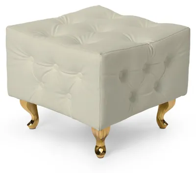 Produktbild von MG Design Polsterhocker in Creme 50 x 50 cm - Gepolsterter Sitzhocker mit Knopfheftung und Goldfarbenen Beinen