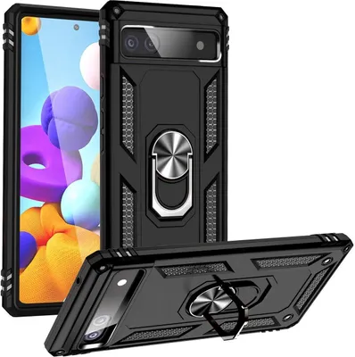 Produktbild von Mobigear Armor Ring  Google Pixel 6a Hülle Hardcase Backcover Stoßfest mit Ringhalter - Schwarz
