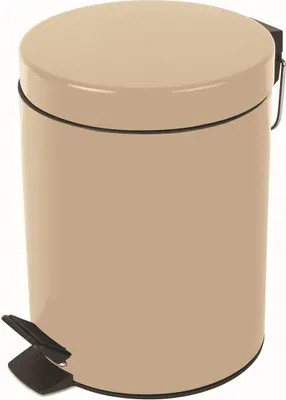 A beige pedal bin with a black pedal and handle.