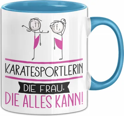 Produktbild von Karatesportlerin Geschenk Tasse Becher Die Frau Die Allen Kann Geschenkidee für eine Karatesportlerin Lustig (Blau)