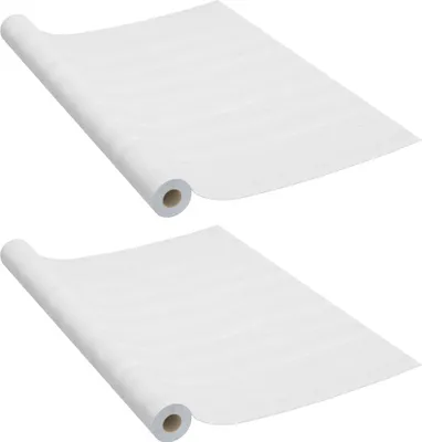 Two rolls of white wood-patterned self-adhesive film are shown diagonally against a white background.