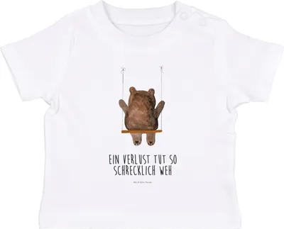 Produktbild von Mr. & Mrs. Panda Organic Baby Shirt Bär Schaukel 0. - 6. Monat - Weiß - Geschenk, Kinder Top,  T-Shirt, Baumwollshirt, Teddy, Kleinkind, Babyshirt