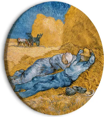 Produktbild von Italienischer Leinwand Rundes Bild - Noon: Rest from Work (Vincent Van Gogh) 60x60 cm Reproduktionen l-G-10007-bc-a