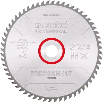 Produktbild von Metabo 628049000, MDF-Platten, Sperrholz, Holz, 25 cm, 3 cm, Hartmetall-bestücktes Wolfram (TCT), 1,8 mm, 2,8 mm
