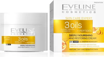 Produktbild von Eveline Cosmetics - Gesichtscreme - 3 Oils + Peptides tief pflegende Tages- und Nachtcreme