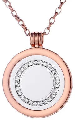 Produktbild von Morella Damen Halskette roségold 70 cm Edelstahl mit Amulett und Coin 33 mm Glitzersteinring in Schmuckbeutel