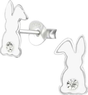 Produktbild von Kinder Ohrringe Ohrstecker 925 Sterling Silber mit weißem Hasen