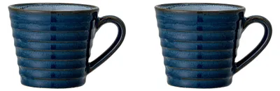 Keramik-Mokken mit Henkel, 2er-Set, Steinzeug, blau, 9,5 cm