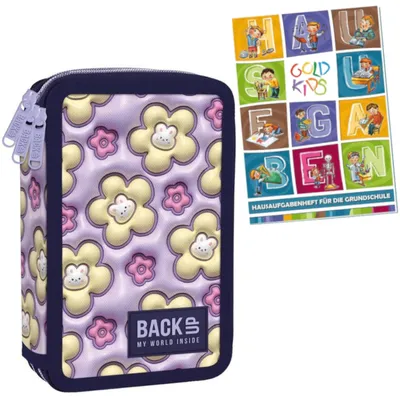 Produktbild von Federmäppchen 3 Fächer - Mäppchen für Mädchen - Federmappe 3-Fach Federtasche Gefüllte Schüleretui Schulmäppchen und Hausaufgabenheft - Pastellhäschen