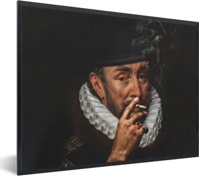 Produktbild von MuchoWow® Gerahmtes Poster Wilhelm von Oranien - Adriaen Thomasz - Zigaretten 40x30 cm - Poster mit Schwarzem Bilderrahmen Wandposter Rahmen Foto Bilder - Kunstposter - Wanddekorationen