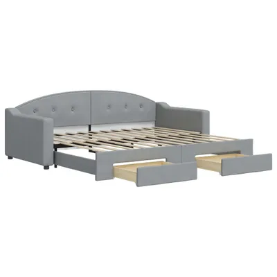 Produktbild von Tagesbett Ausziehbar mit Schubladen Hellgrau 90x200 cm Stoff