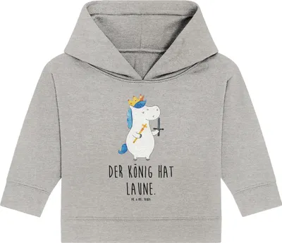 Produktbild von Mr. & Mrs. Panda Organic Baby Hoodie Einhorn König mit Schwert 24. - 36. Monat - Heather Grey - Geschenk, Ritter, Einhörner, Kapuzensweatshirt, Mittelalter, Unicorn