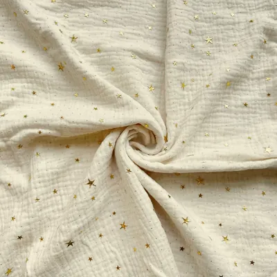 Produktbild von Musselin double gauze ecru (Ivory) mit goldenen Sternen