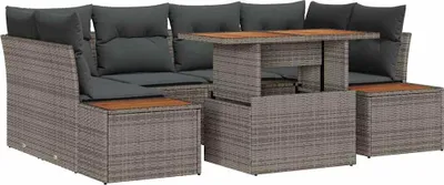 Produktbild von vidaXL Garten-Sofa-Set mit Speicher 7 pcs Grau Poly Rattan