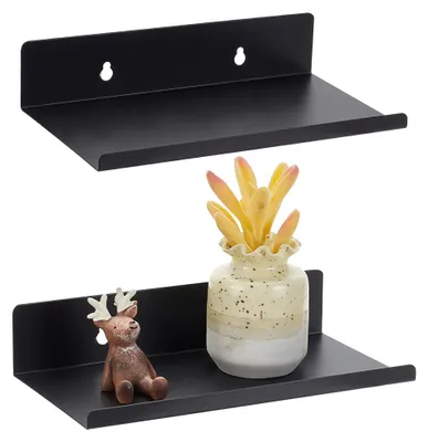 Productafbeelding van TRANKIELO® - 2 metalen zwevende planken - 20 x 10 cm - zwart - ruimtebesparend en modern design