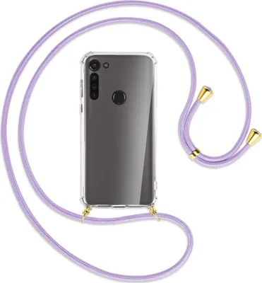 Produktbild von Handykette Backcover-Schutzhülle mit Band (Metall goldfarben) für Motorola Moto G8 - violett