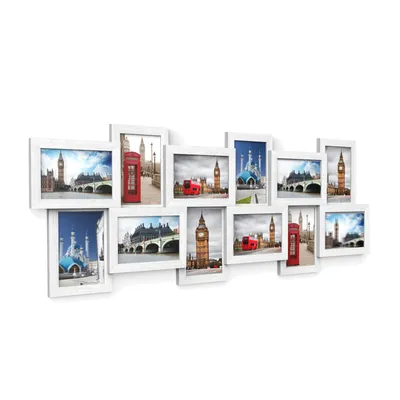 Produktbild von SONGMICS Bilderrahmen Collage für 12 Fotos je 10 x 15 cm Fotorahmen aus MDF-Platten, Montage erforderlich, Weihnachten, weiß, mit Holzmaserung RPF22W