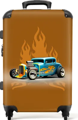 Produktbild von NoBoringSuitcases.com® Großer Koffer - Auto - Gelb - Flammen - Vintage - Kombinationsschloss TSA - Hartschalen Trolley 4 Rollen - 72 liter - Reisekoffer - 66 cmKoffer Mittelgroß 67x43x25 cm, 72L,