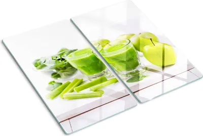 Produktbild von Tulup Glas-Herdabdeckplatte - 2x30x52cm - Glaskeramikkochfeld-Abdeckung Spritzschutz Zweiteilig Grünes Cocktail