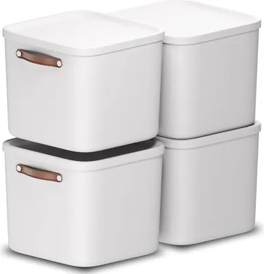Produktbild von Rotho 4er-Set Aufbewahrungsbox 40L Maloja - Kunststoffbox mit Deckel - Stapelbox 39,5 x 38,0 x 34,0 cm - Plastikbox Ordnungsbox Allzweckkiste
