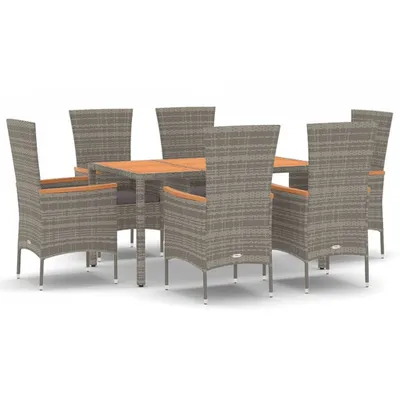 Produktbild von vidaXL 7-tlg. Garten-Essgruppe mit Kissen Grau Poly Rattan