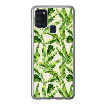 Produktbild von MuchoWow® Handyhülle Schutzhülle Hülle für Samsung Galaxy A21s Palmenblatt - Muster - Tropisch Silikon Softcase Handy Hülle - Hartschale