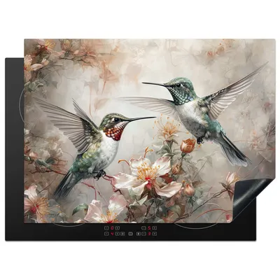 Produktbild von KitchenYeah© Herdabdeckplatte Kolibri - Vögel - Blumen - Pflanzen , 71x52cm, Küche Deko, Glaskeramikkochfeld Herdabdeckung, Abdeckplatte fùr Kochfeld
