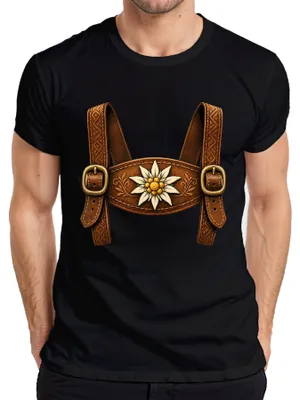 Produktbild von Lederhose Tracht Edelweiß  Bayern Kostüm Dirndl Alpen Herren T-Shirt, Schwarz, M