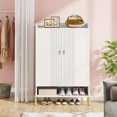 Produktbild von Schuhschrank - Schuhregal - Schuhaufbewahrungsbox - Halbschuhschrank - Schuhbank - Weiß - Verstellbare 6 Regalböden