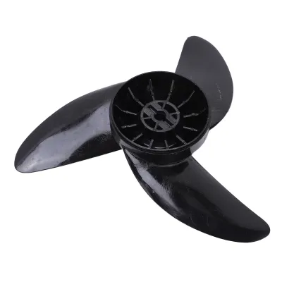 A black three-bladed propeller is shown against a white background.