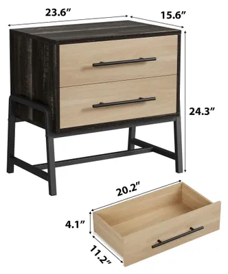 Imagen del producto de Mesa de noche moderna - 2 cajones - Madera - 61,7 cm de alto - Color marrón oscuro