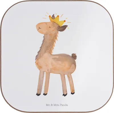 Produktbild von Mr. & Mrs. Panda Untersetzer für Gläser Lama König - Weiß - Geschenk, Lamas, Coaster, Tischuntersetzer, Mama, Kollegin, Tasse, gläseruntersetzer, Freundin