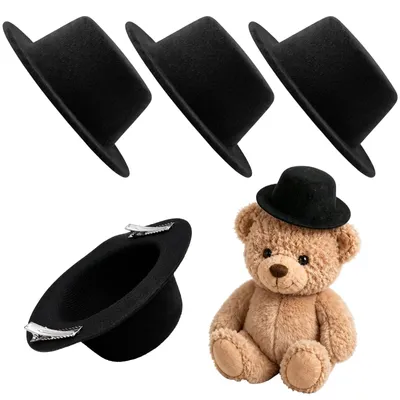 4 Mini-Zylinderhüte aus Filz, schwarz, 13,5 cm