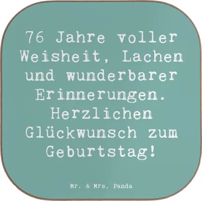 Produktbild von Mr. & Mrs. Panda Untersetzer für Gläser Spruch 76. Geburtstag - Meeresbrise - Geschenk, Tischschoner, Holzuntersetzer, Tischuntersetzer, Tassenuntersetzer, Glückwunsch