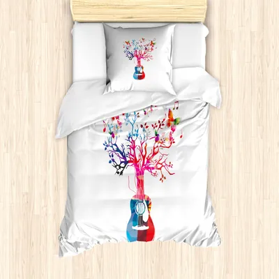 Produktbild von ABAKUHAUS Gitarre Mantele, Baum Schmetterlinge, Milbensicher Allergiker geeignet mit Kissenbezügen, 135 cm x 200 cm - 80 x 80 cm, Mehrfarbig