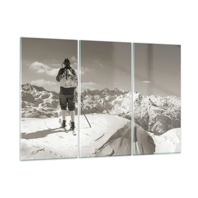 Produktbild von Bilder auf glas - 3 Teile - Skifahrer Bayern Sepia - 165x110cm - Glasbilder - Wandbilder - Bilder - zum Aufhängen bereit - Wanddekoration aus Glas - Glas Bilder - Wandbild auf Glas - GCE165x110-4192