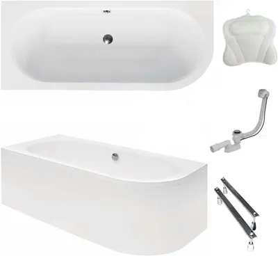 Image de ECOLAM Baignoire Avita 180x80 cm Gauche + tablier en acrylique | oreiller Mare | pieds + siphon