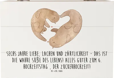 Produktbild von Mr. & Mrs. Panda Kiste 6. Hochzeitstag Zuckerhochzeit 22 x 15 cm - Weiß - Geschenk, Holzkiste, Heiraten, Heirat, Aufbewahrungsbox Holz, Box, Schatzkiste, Feier, Liebe