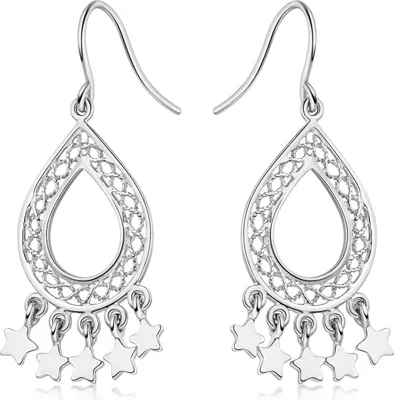 Produktbild von MATERIA 925 Silber Ohrhänger Sterne lang 47x18mm Chandelier Ohrringe orientalisch inkl. Box #SO-282