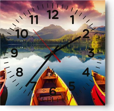 Produktbild von Wanduhr - Quadrat - Glasuhr - See Natur - 30x30cm - Schleichendes Uhrwerk - Lautlos - zum Aufhängen bereit - Dekoration Modern - Wanddekoration aus Glas - C4AC30x30-3579
