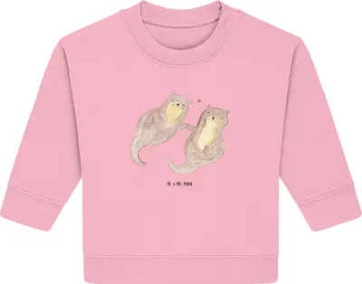 Produktbild von Mr. & Mrs. Panda Organic Baby Pullover Otter Hände halten 12. - 18. Monat - Baumwolle Pink - Geschenk, Händchen, Paar, Liebe, Bullover, Verliebt, glücklich