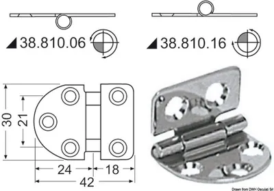 Immagine prodotto di Cerniera standard con perno 42 x 30 mm Osculati 38.810.16