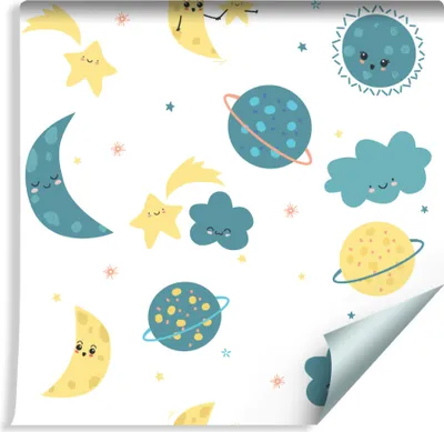 Produktbild von 10m VLIES TAPETE Rolle Kinderzimmer Kosmos Himmel Planeten Sterne XXL