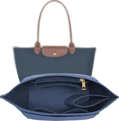 Productafbeelding van Organizer voor handtassen - Handtasorganizer - Groot (L) - 28x25x17 cm - Met meerdere ritsvakken - Geschikt voor handtassen en tote bags - Marineblauw