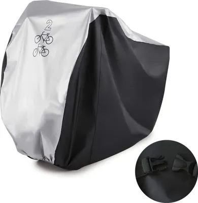 Produktbild von Fahrradabdeckung für 2 Fahrräder Nylon Wasserdichte Fahrradabdeckung Doppel 2 Fahrrad Fahrrad Roller Regen- und Staubbeständiger UV-Schutz Ideal für Mountain Road-, Elektro- und Cruiser-Fahrräder