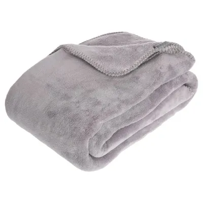 A folded gray microfiber blanket.