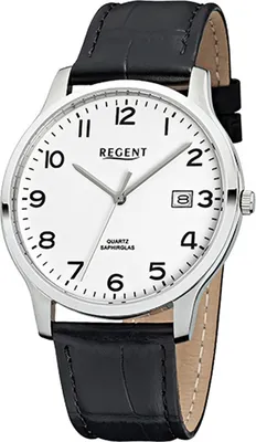 Produktbild von Regent Leder Herren Uhr F-1025 Quarzuhr Armband schwarz D2URF1025