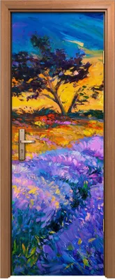Produktbild von Türposter 70x200 cm Türaufkleber Türtapete Türfolie Klebefolie Lavendelfeld Sonnenuntergang Baum