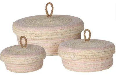 Immagine prodotto di Cestini in paglia con coperchio, set da 3 pezzi, antracite