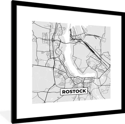Produktbild von MuchoWow® Gerahmtes Poster Karte - Rostock - Karte - Deutschland 40x40 cm - Poster mit Schwarzem Bilderrahmen Wandposter Rahmen Foto Bilder - Poster - Plakat im Rahmen